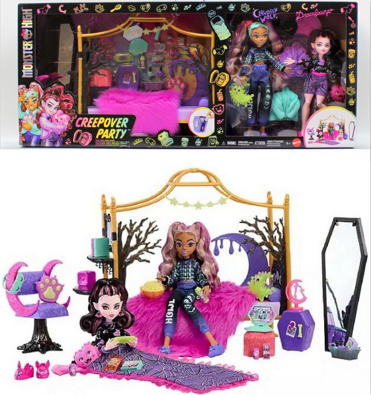 Monster High Creepover Party Spielset mit Clawdeen Wolf und Draculaura HPW80